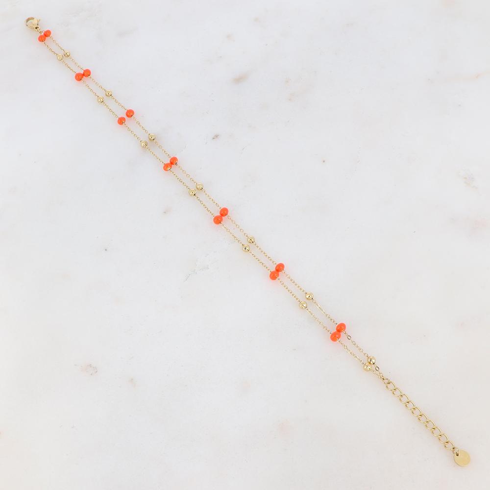 Chaîne de cheville deux rangs avec petites boules et émail (22+3CM)