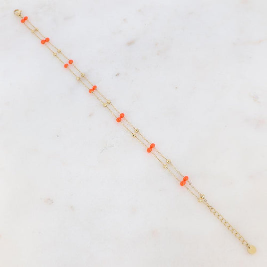 Chaîne de cheville deux rangs avec petites boules et émail (22+3CM)