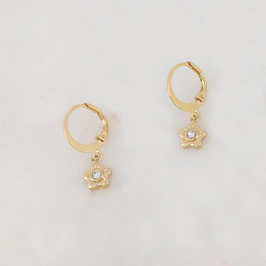Créoles avec fleur et strass 1,2 x 2,2 CM.