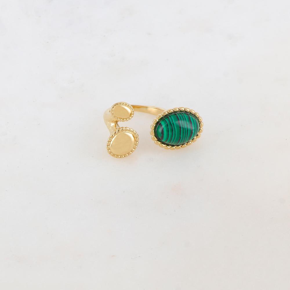 Bague avec 3 pièces ovales, pierre naturelle - Malachite