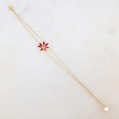 Bracelet deux rangs avec pendant fleur émaillée et strass