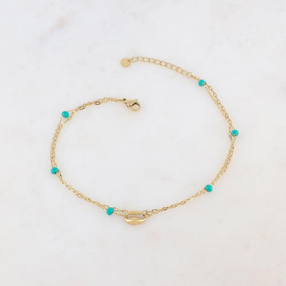 Chaîne de cheville deux rangs avec boules émaillées et cauri (22 + 3CM)