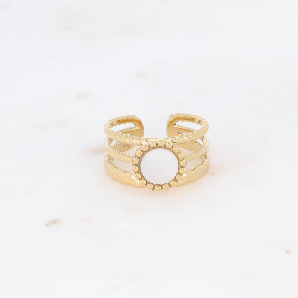 Bague 3 rangs avec une pierre naturelle ronde - Agate