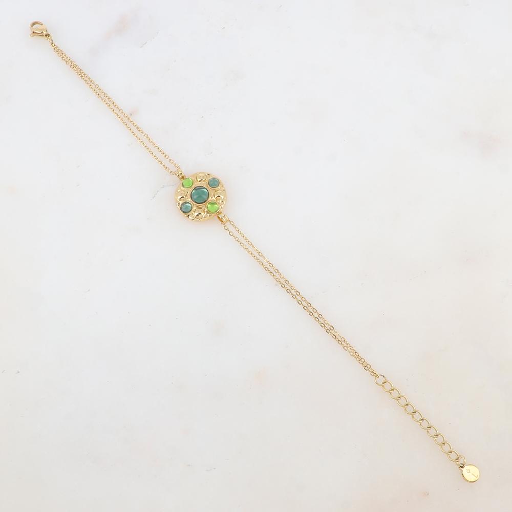 Bracelet avec pièce ronde et 5 pâtes de verre rondes