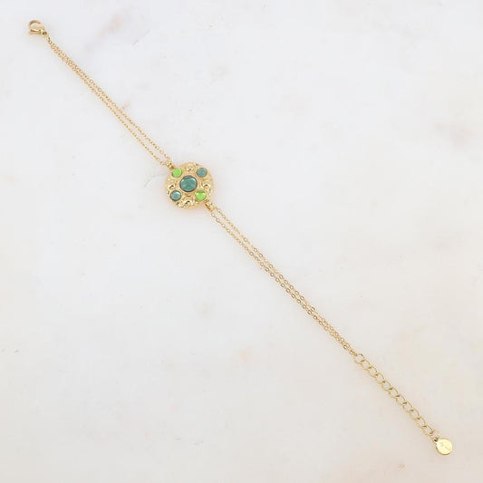 Bracelet avec pièce ronde et 5 pâtes de verre rondes