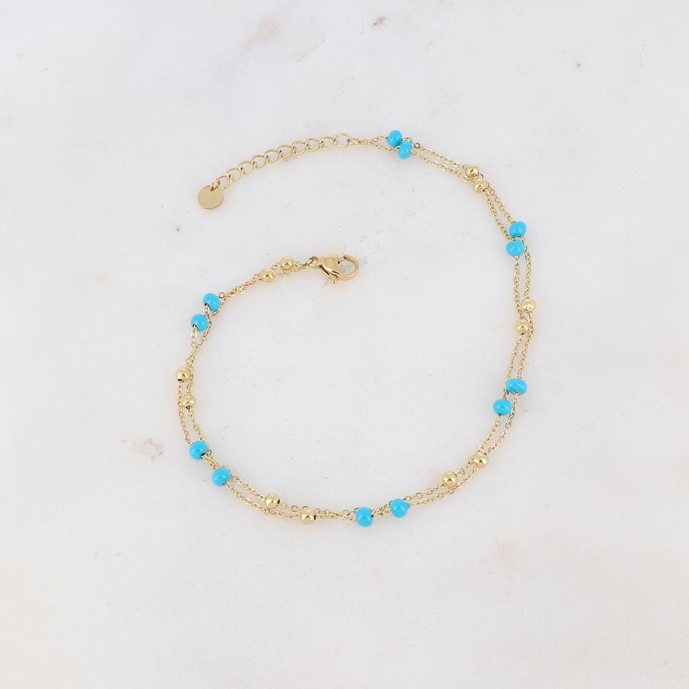 Chaîne de cheville deux rangs avec petites boules et émail (22+3CM)