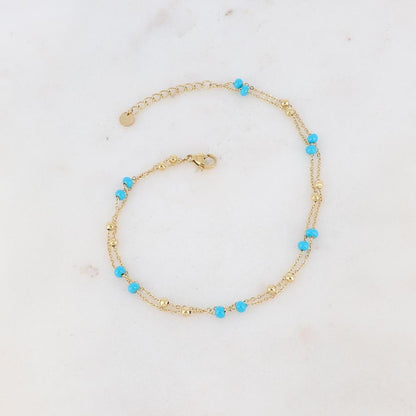 Chaîne de cheville deux rangs avec petites boules et émail (22+3CM)