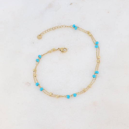 Chaîne de cheville deux rangs avec petites boules et émail (22+3CM)