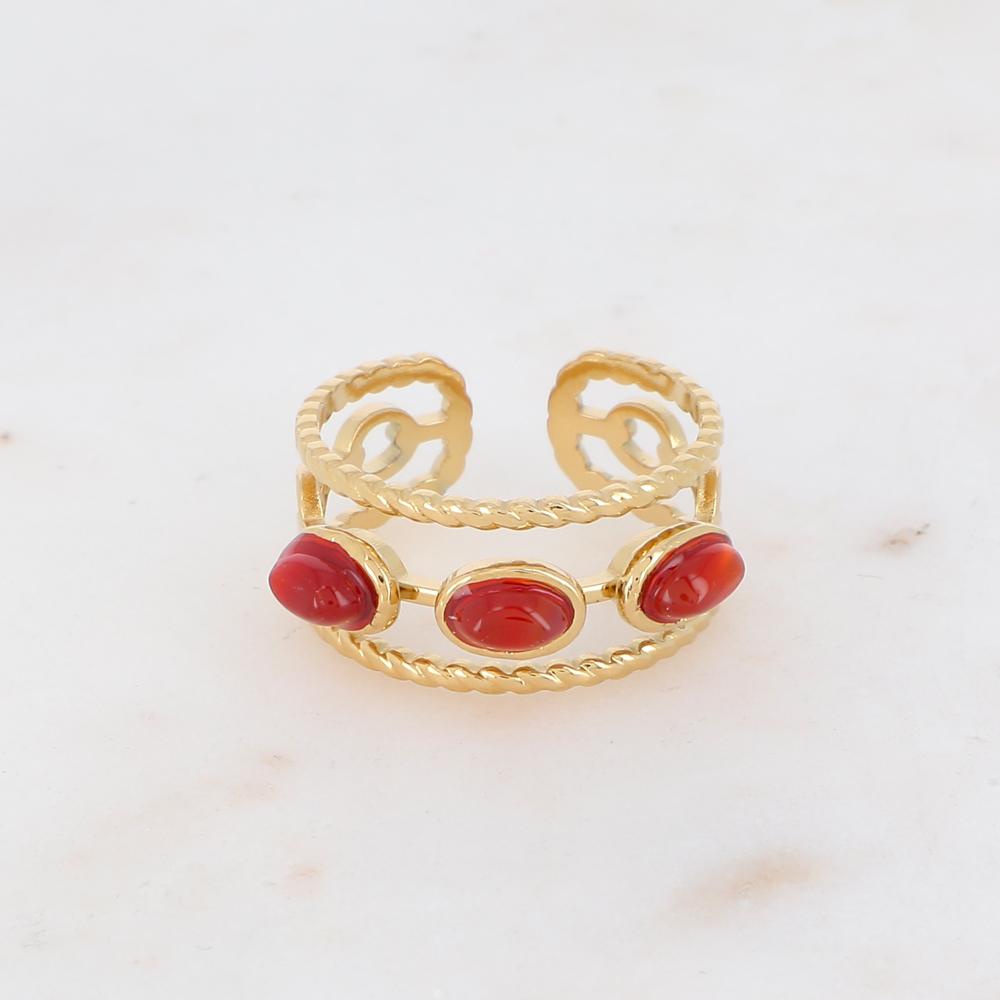 Bague 3 rangs avec pierres naturelles - Cornaline