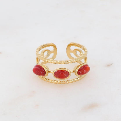 Bague 3 rangs avec pierres naturelles - Cornaline