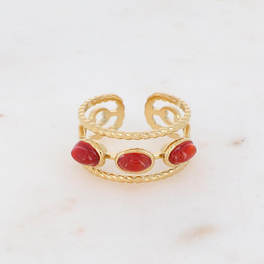 Bague 3 rangs avec pierres naturelles - Cornaline