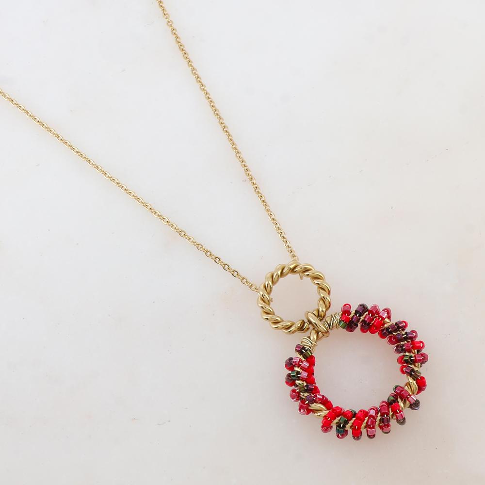 Collier avec avec anneau, perles, étoile et émail (40+5CM)