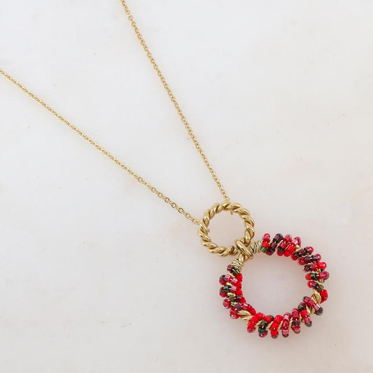 Collier avec avec anneau, perles, étoile et émail (40+5CM)