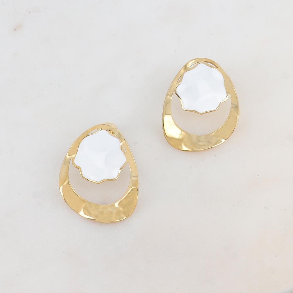 B.O à puce avec pièce géométrique ondulée, émail 2,5 x 3,1 cm