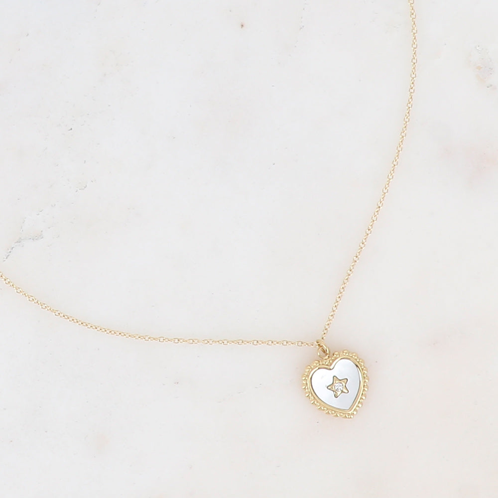 Collier doré avec cœur nacré et étoile 40+5 cm