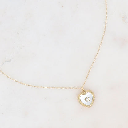 Collier doré avec cœur nacré et étoile 40+5 cm