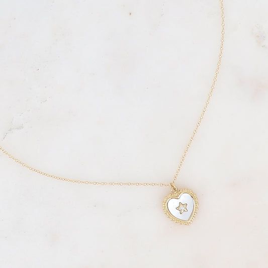 Collier doré avec cœur nacré et étoile 40+5 cm