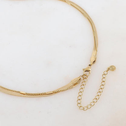 Collier 2 rangs avec maille miroir, pendentif rond, étoile et strass blanc (40/50+7CM)