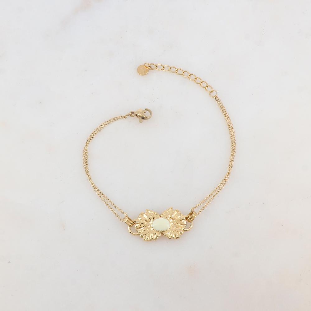 Bracelet deux rangs, 1 pièce ovale émaillée collée sur 2 feuilles