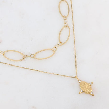 Collier 2 rangs composé d'un pendent orné de strass blancs 38/42+7 cm