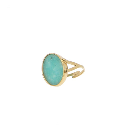 Bague ovale ajustable en pierre naturelle - Amazonite