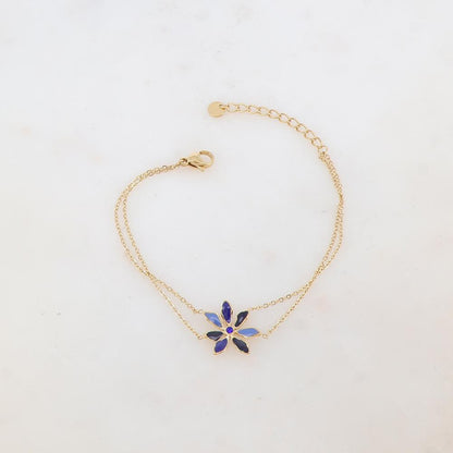 Bracelet deux rangs avec pendant fleur émaillée et strass