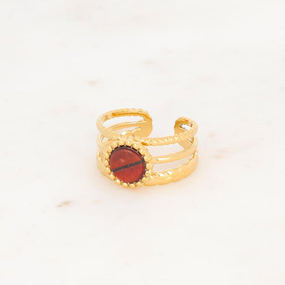 Bague 3 rangs avec une pierre naturelle ronde - Œil de tigre