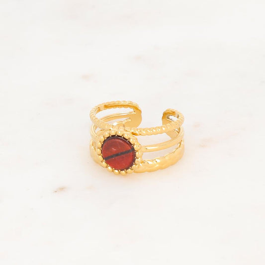 Bague 3 rangs avec une pierre naturelle ronde - Œil de tigre