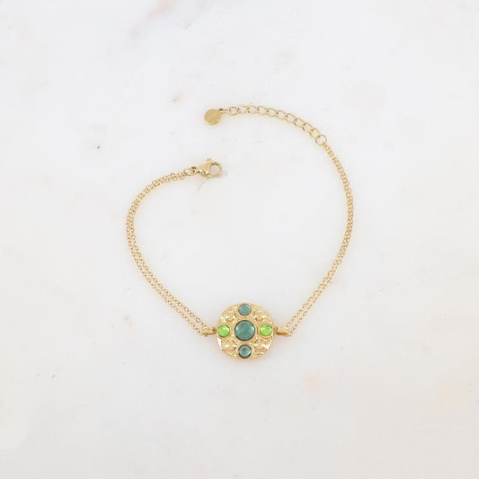 Bracelet avec pièce ronde et 5 pâtes de verre rondes