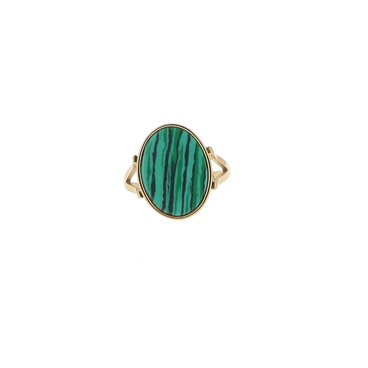 Bague ovale ajustable en pierre naturelle - Malachite