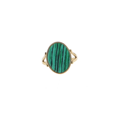 Bague ovale ajustable en pierre naturelle - Malachite