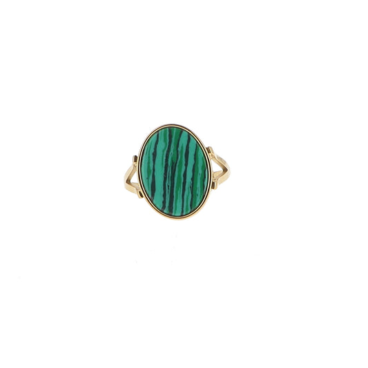 Bague ovale ajustable en pierre naturelle - Malachite
