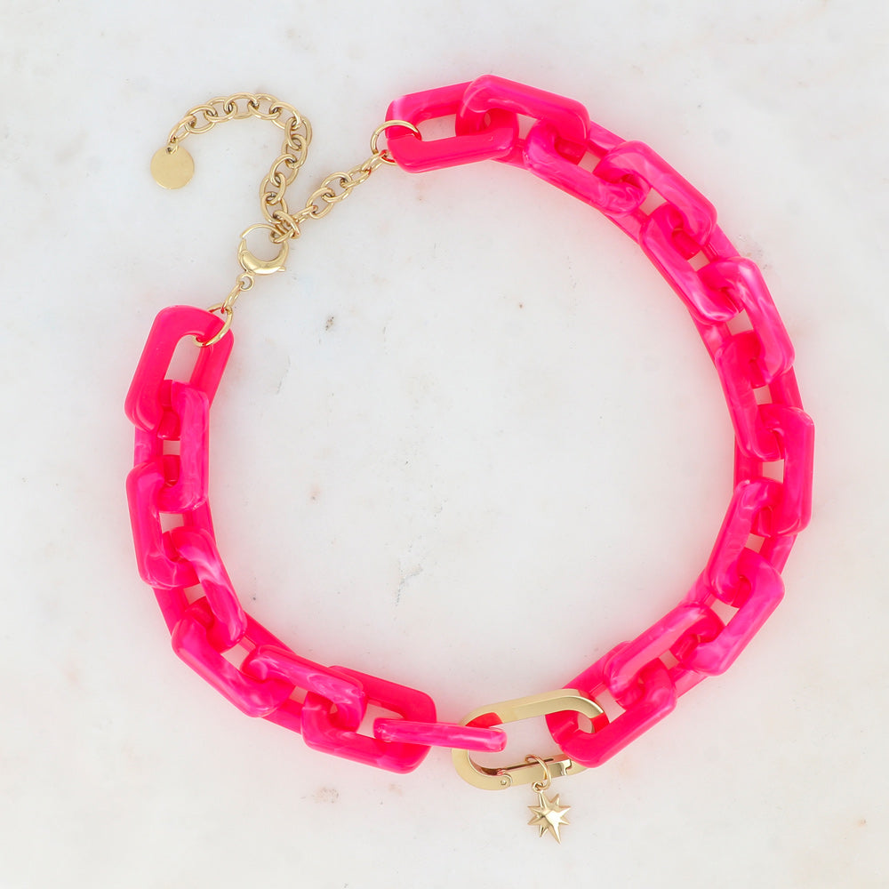 Collier avec étoile et résine rectangulaire rose 42+10 cm