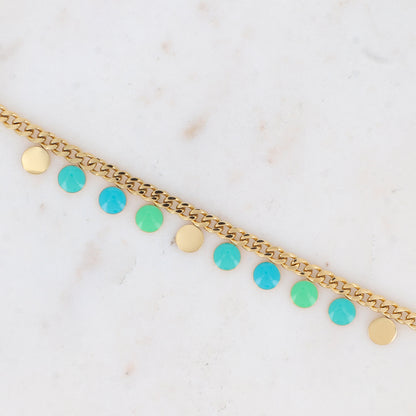 Bracelet en maille gourmette avec pampilles rondes émaillées