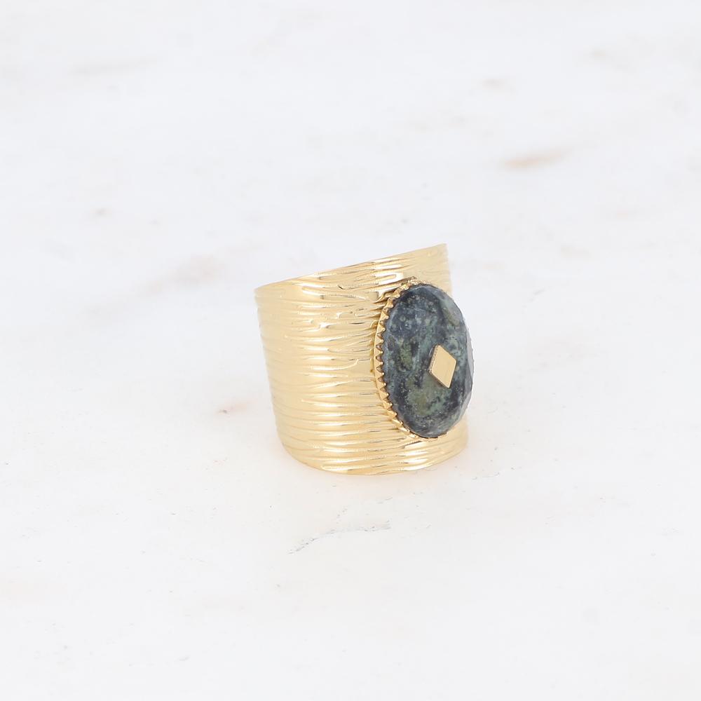 Bague avec cabochon en pierre naturelle - Jaspe gris
