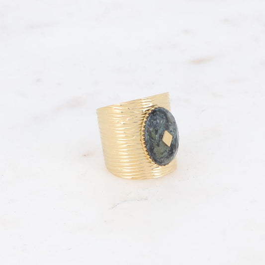 Bague avec cabochon en pierre naturelle - Jaspe gris