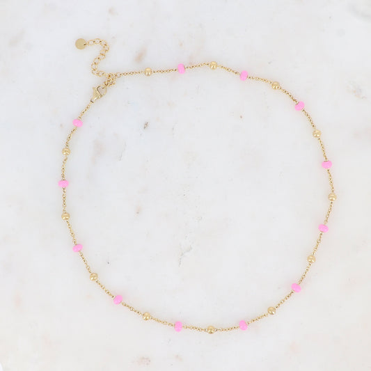 Collier doré embelli de petites boules en émail  40+5 cm