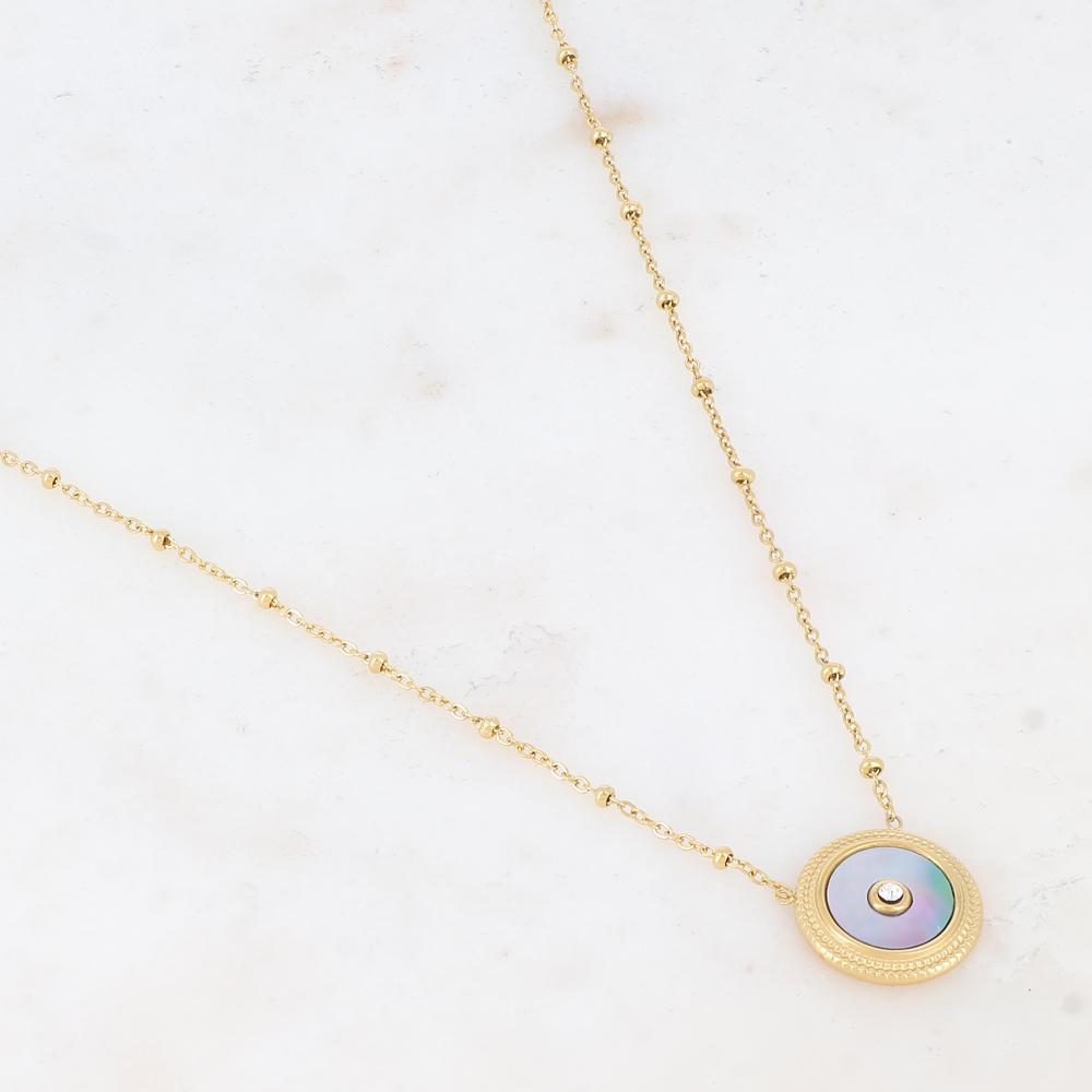 Collier avec une pampille ronde ornée d'une nacre grise et d'un strass 39+7 cm