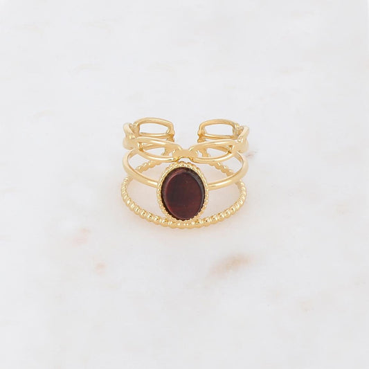 Bague 3 rangs avec pierre naturelle ovale - Œil de tigre