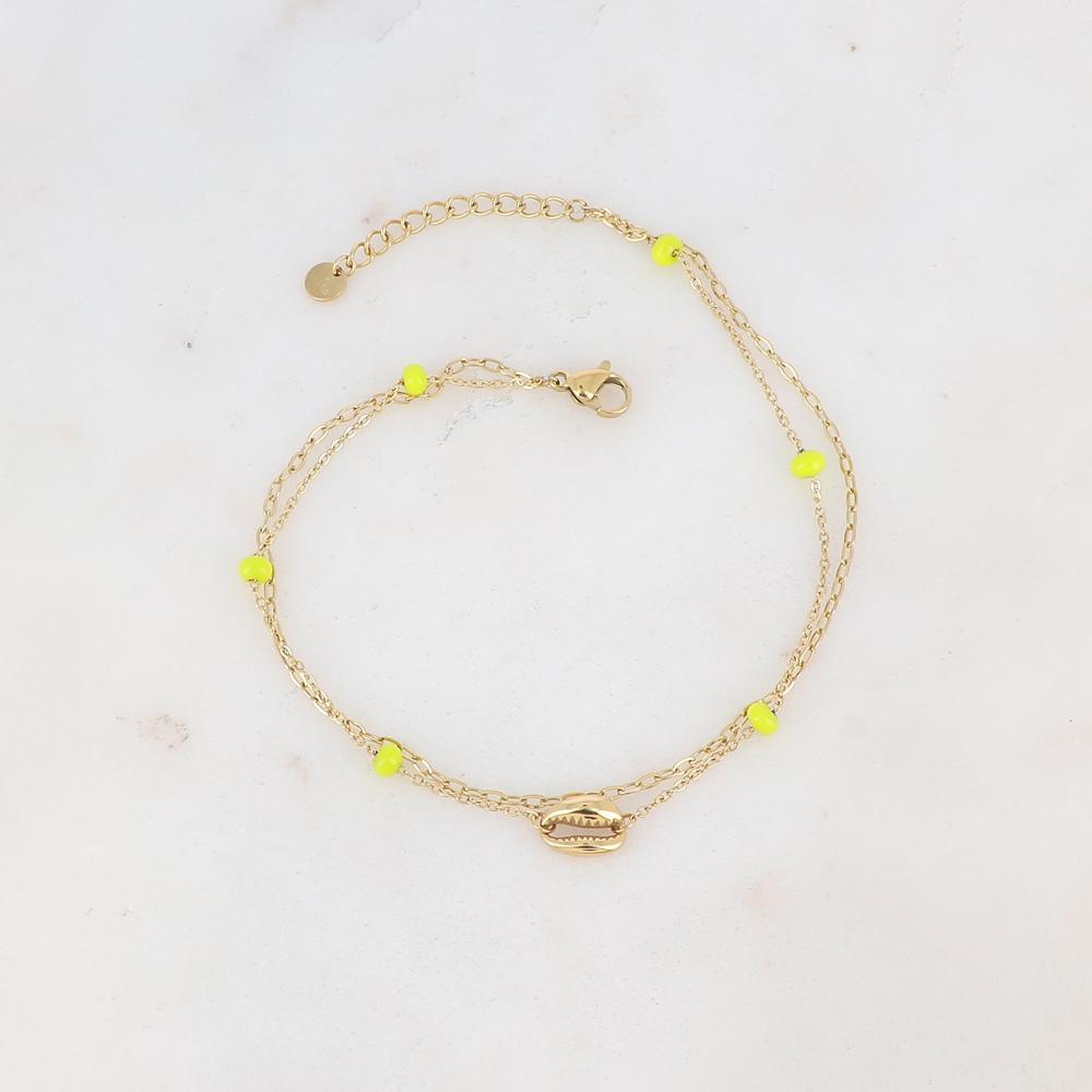 Chaîne de cheville deux rangs avec boules émaillées et cauri (22 + 3CM)