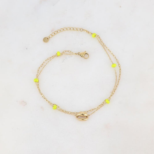 Chaîne de cheville deux rangs avec boules émaillées et cauri (22 + 3CM)