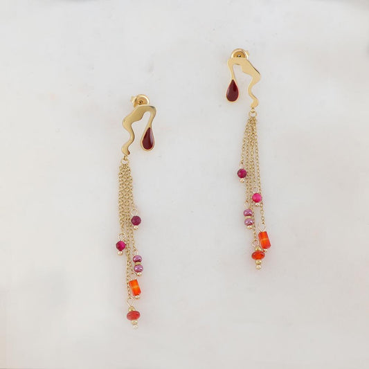 B.O à puce pendantes avec pièce émaillée, 4 chaînes, pierres naturelles 1,1 x 7,8 CM