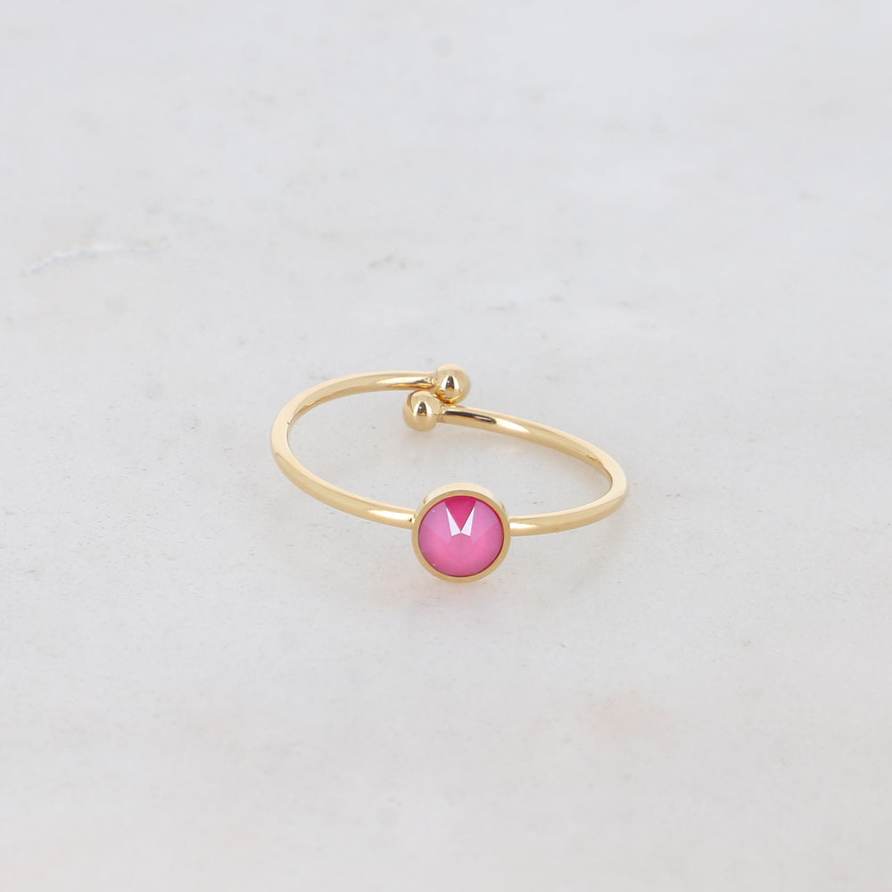 Bague fine dorée - ornée de cristaux de Swarovski® - Peony pink - Dimensions du cristal : 14 x 10 mm
