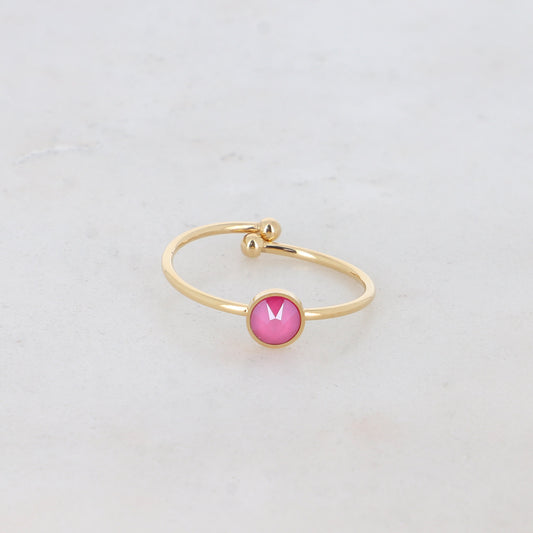 Bague fine dorée - ornée de cristaux de Swarovski® - Peony pink - Dimensions du cristal : 14 x 10 mm