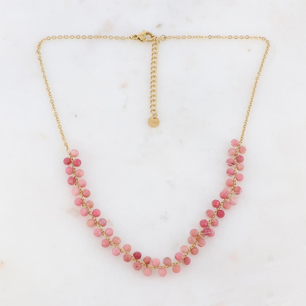 Collier orné de perles en pierres rhodonites 38+5 cm