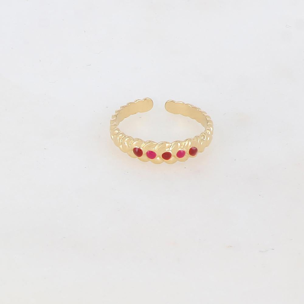 Bague ajustable motif graphique et émaillée