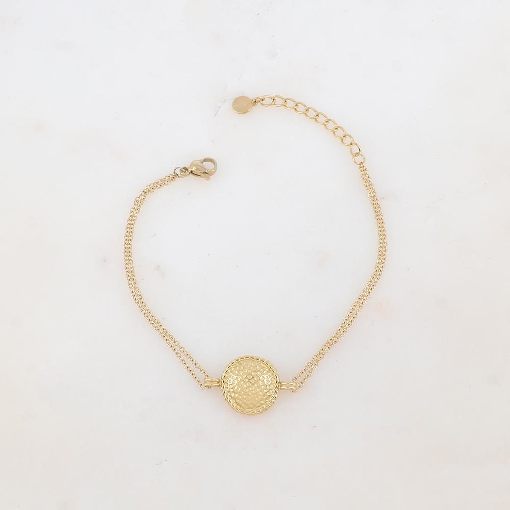 Bracelet 2 rangs avec pièce ronde martelée