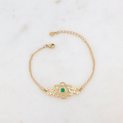 Bracelet avec pièce ajourée de façon muli-ronds, pierre naturelle