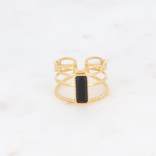 Bague 3 rangs avec pierre naturelle rectangulaire - Onyx