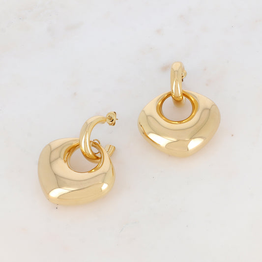 Créoles à puce avec pendant lisse et bombé, effet miroir 4 x 5,1 cm.